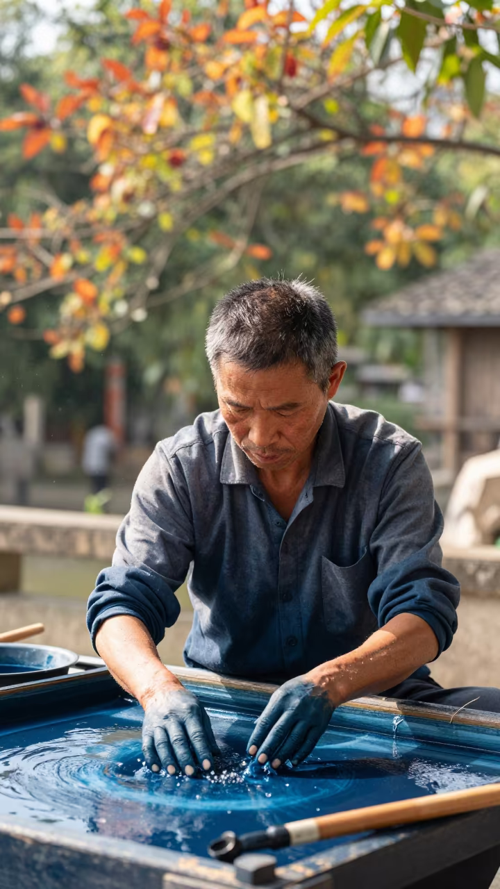 Indigo Stained Hands Portrait Guangzhou Dyer in near Dongshan, Guangzhou