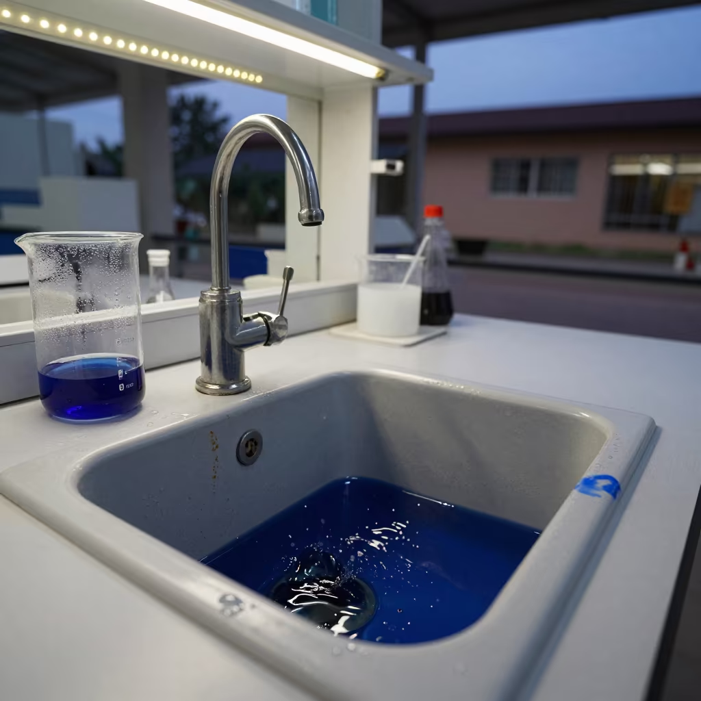 Indigo Stained Lab Sink at Abidjan Workbench in at an engineering workbench near Abidjan