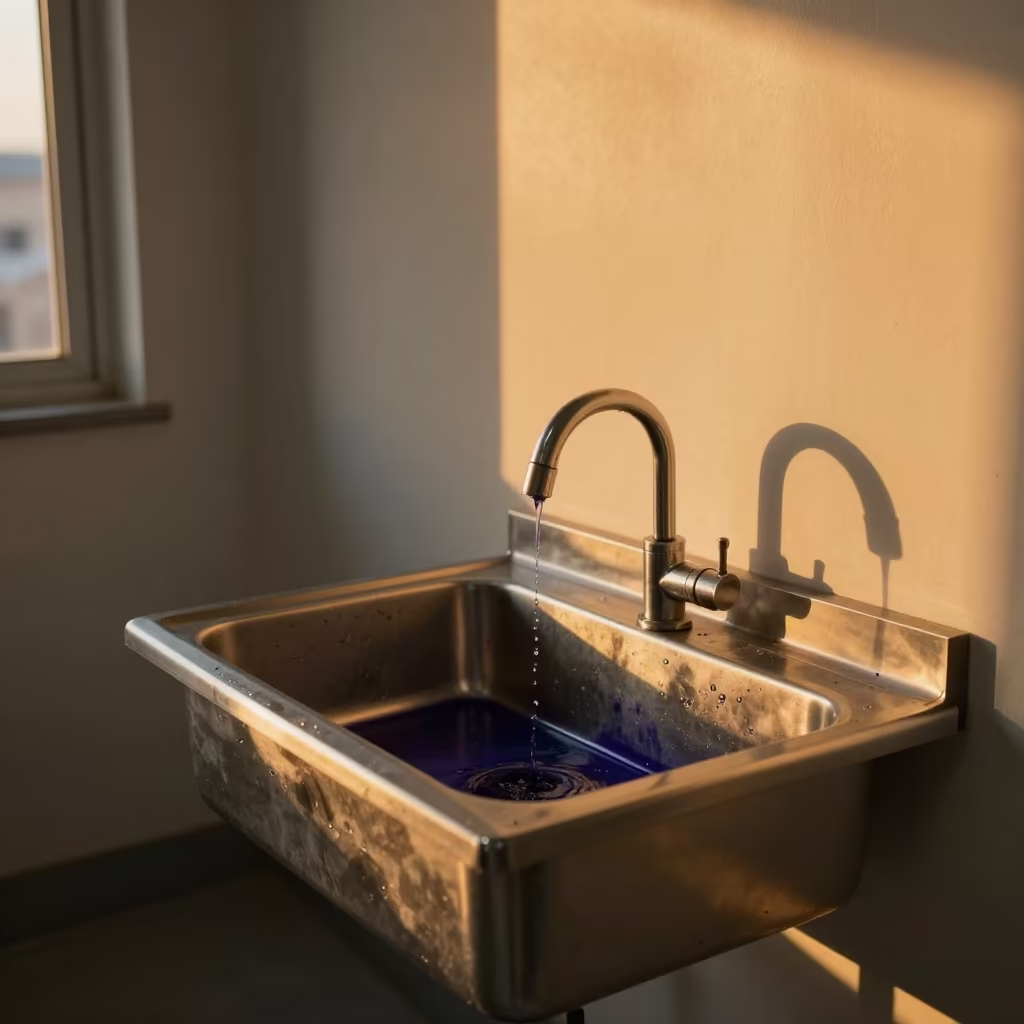 Indigo Stained Lab Sink at Beirut Sunset in inside a clean room near Downtown, Beirut