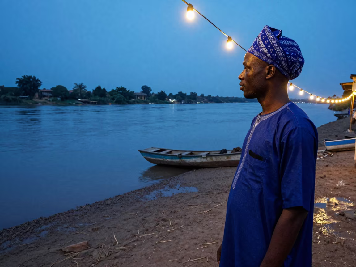 Indigo Turbaned Berber Man at Kano Riverside in near a riverside landing in Kano