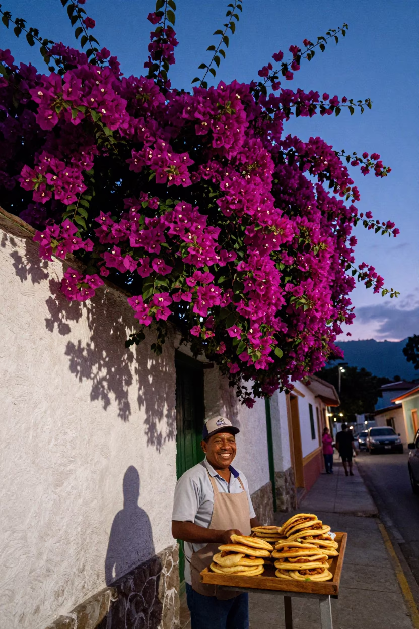 Indigo Twilight After Sunset on Bouganvillea Cascade in Medellin in in Medellin, Colombia
