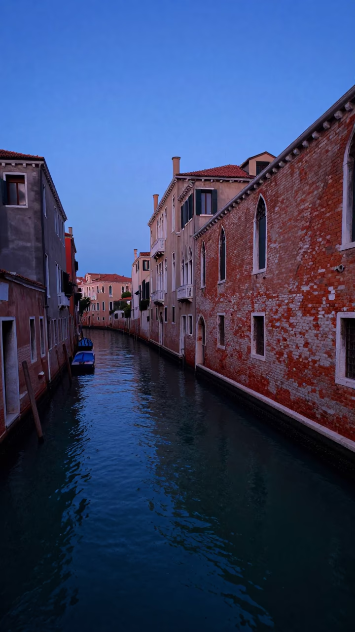 Indigo Twilight After Sunset on Canal in Venice in in Venice, Italy