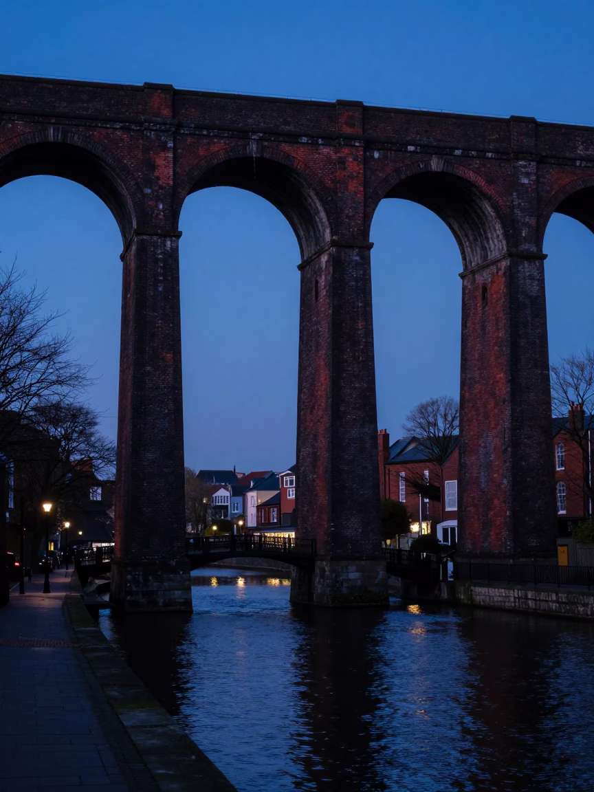 Indigo Twilight After Sunset on Canal Scene in Bristol in in Bristol, United Kingdom