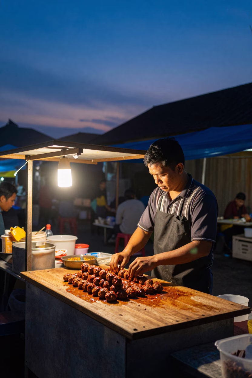 Indigo Twilight After Sunset on Çiğ Köfte in Yogyakarta in in Yogyakarta, Indonesia