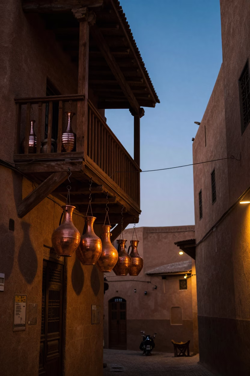 Indigo Twilight After Sunset on Clay Pots in Fez in in Fez, Morocco