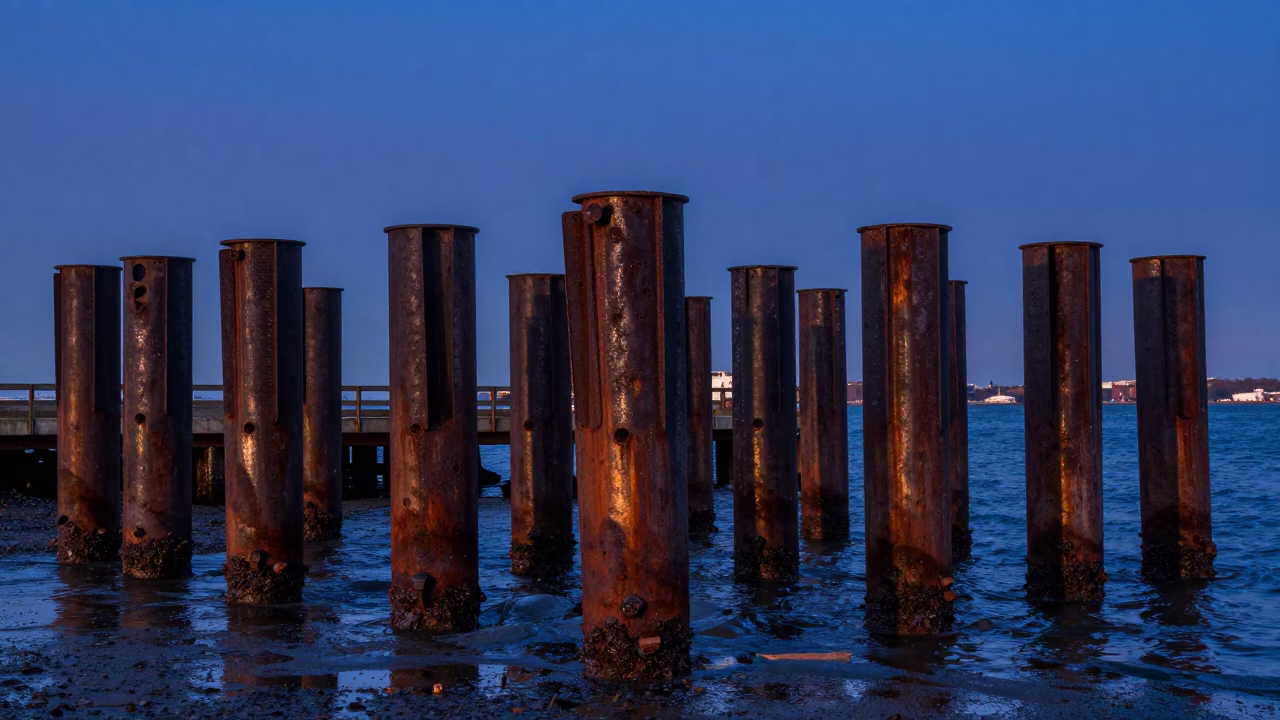 Indigo Twilight After Sunset on Ferry Ramp in Boston in in Boston, Massachusetts, United States