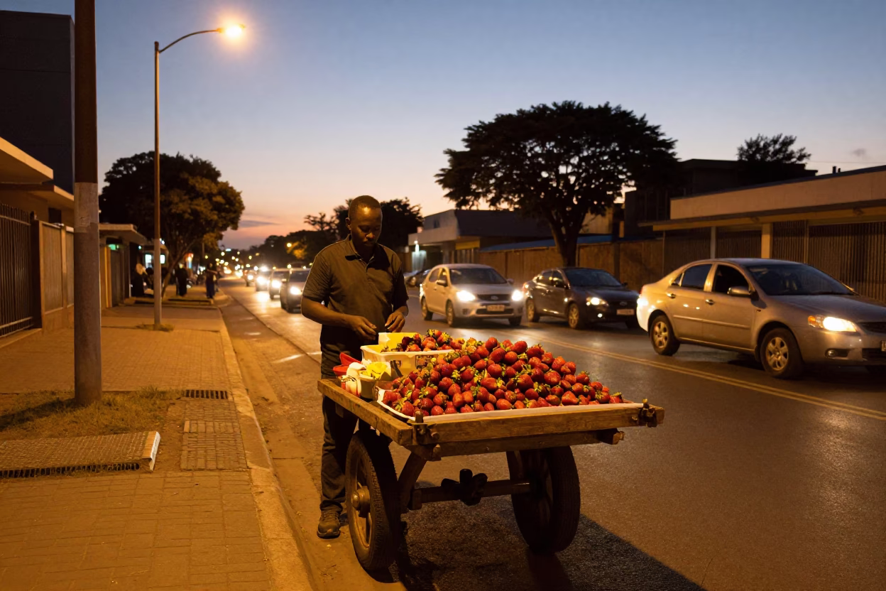 Indigo Twilight After Sunset on Fresh Strawberries in Johannesburg in in Johannesburg, South Africa
