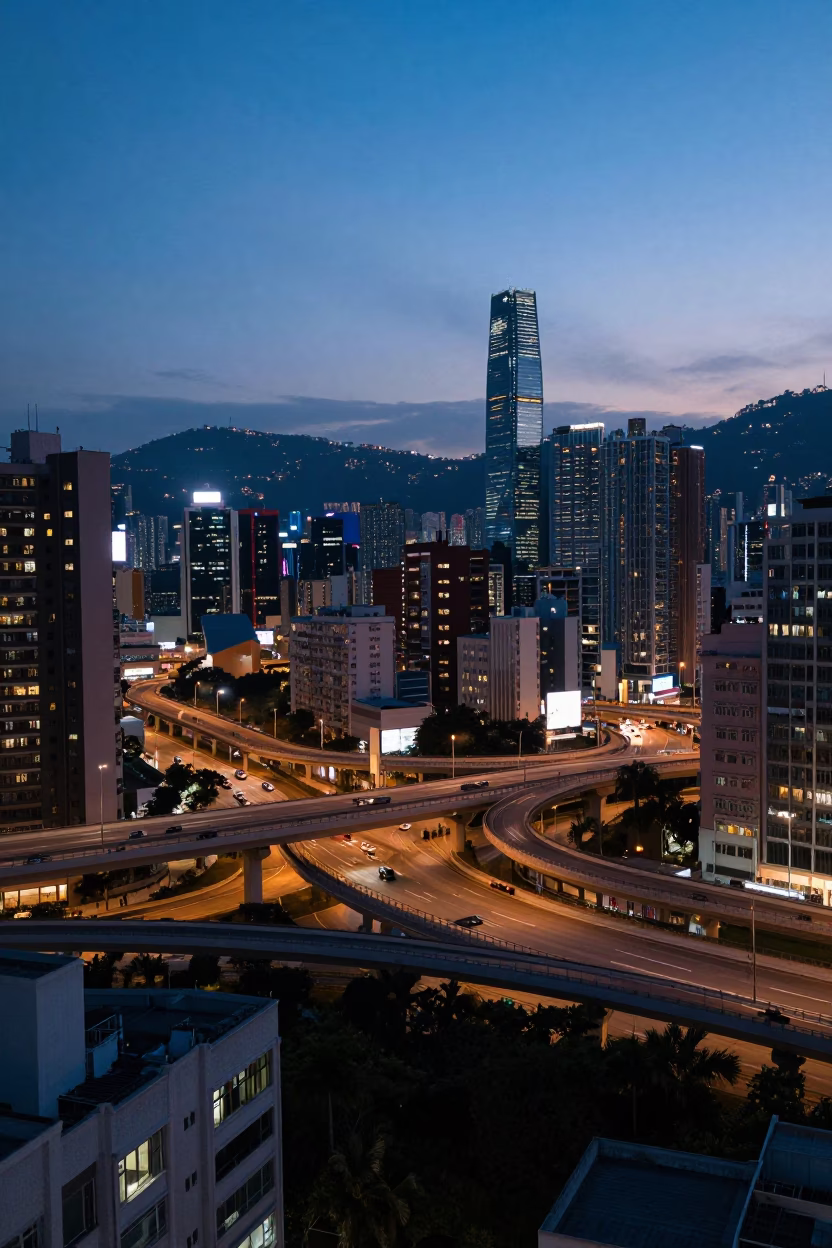 Indigo Twilight After Sunset on Lane Split in Hong Kong in in Hong Kong, Hong Kong