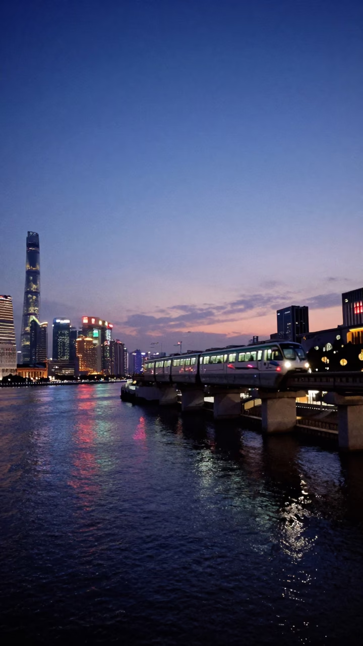 Indigo Twilight After Sunset on River Scene in Shanghai in in Shanghai, China