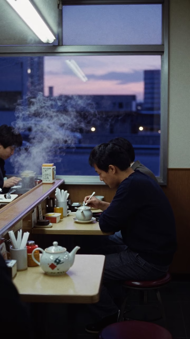 Indigo Twilight After Sunset on Street Diner in Tokyo in in Tokyo, Japan