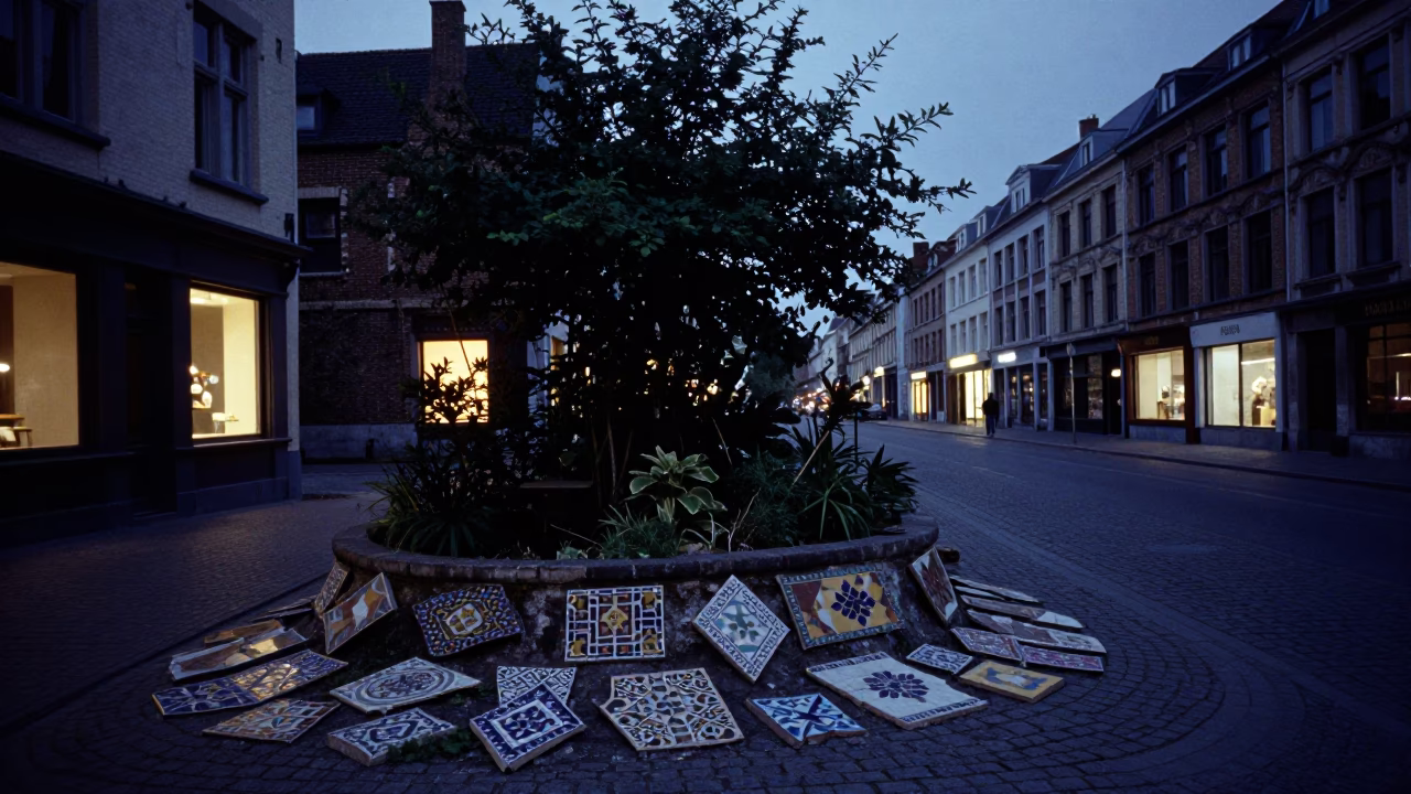 Indigo Twilight After Sunset on Street Scene in Brussels in in Brussels, Belgium