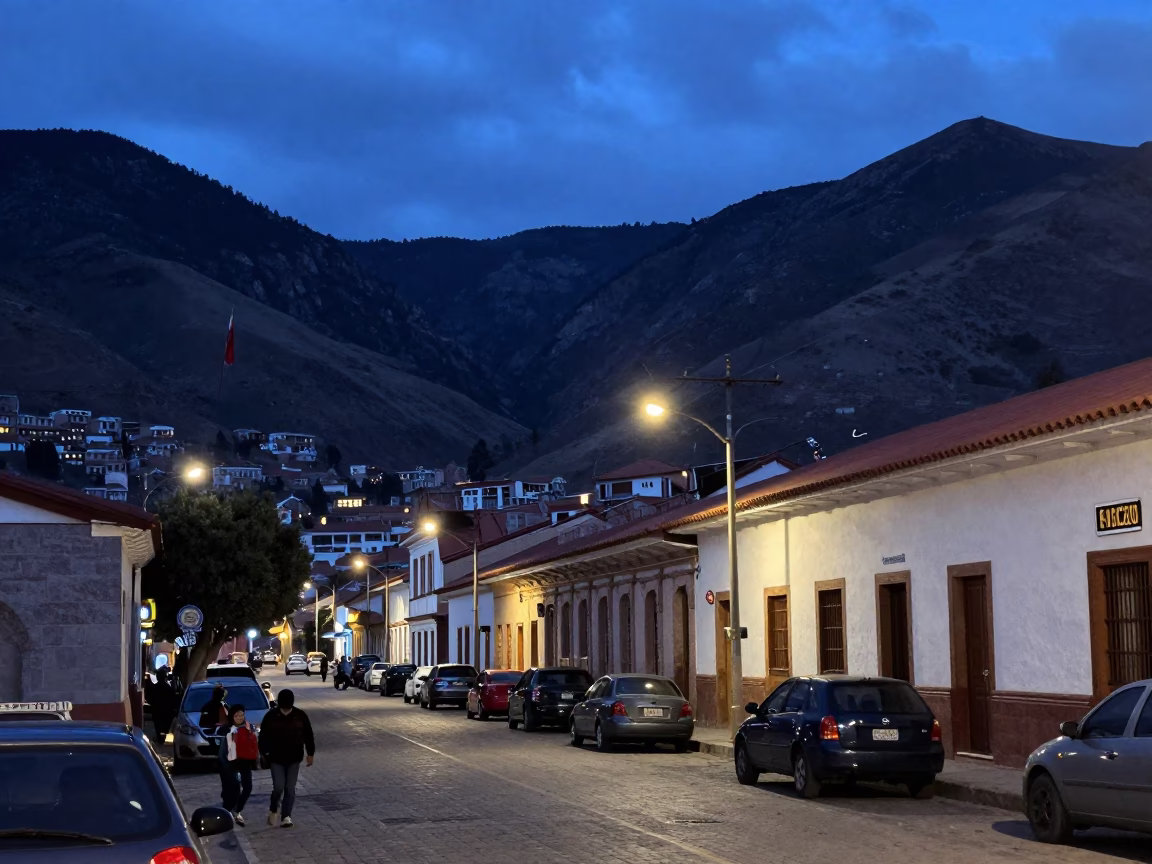 Indigo Twilight After Sunset on Street Scene in La Paz in in La Paz, Bolivia