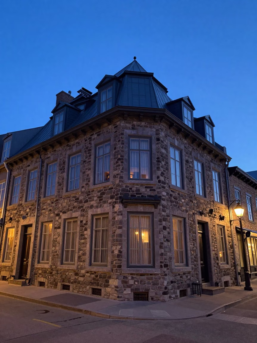 Indigo Twilight After Sunset on Street Scene in Quebec City in in Quebec City, Quebec, Canada