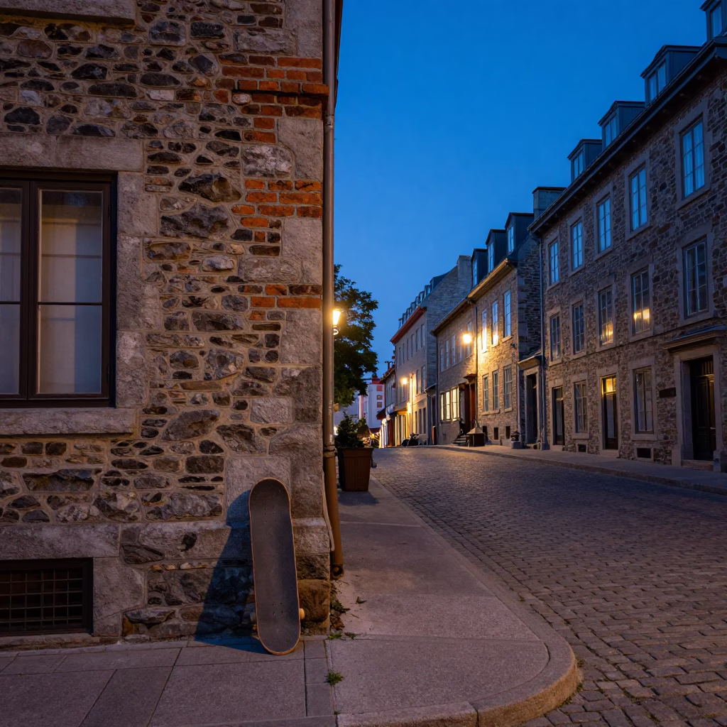 Indigo Twilight After Sunset on Street Scene in Quebec City in in Quebec City, Quebec, Canada