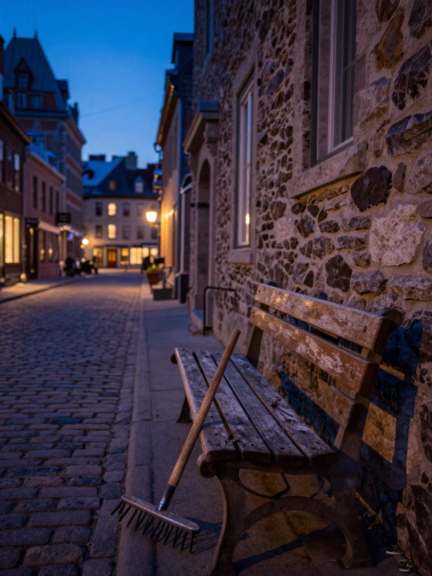 Indigo Twilight After Sunset on Street Scene in Quebec City in in Quebec City, Quebec, Canada