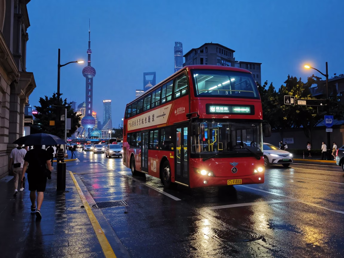 Indigo Twilight After Sunset on Street Scene in Shanghai in in Shanghai, China