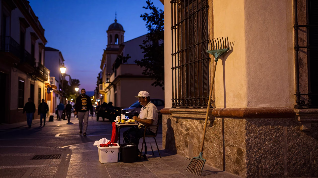 Indigo Twilight After Sunset on Street Scene in Valencia in in Valencia, Spain