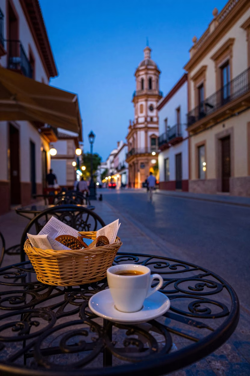Indigo Twilight After Sunset on Street Scene in Valencia in in Valencia, Spain