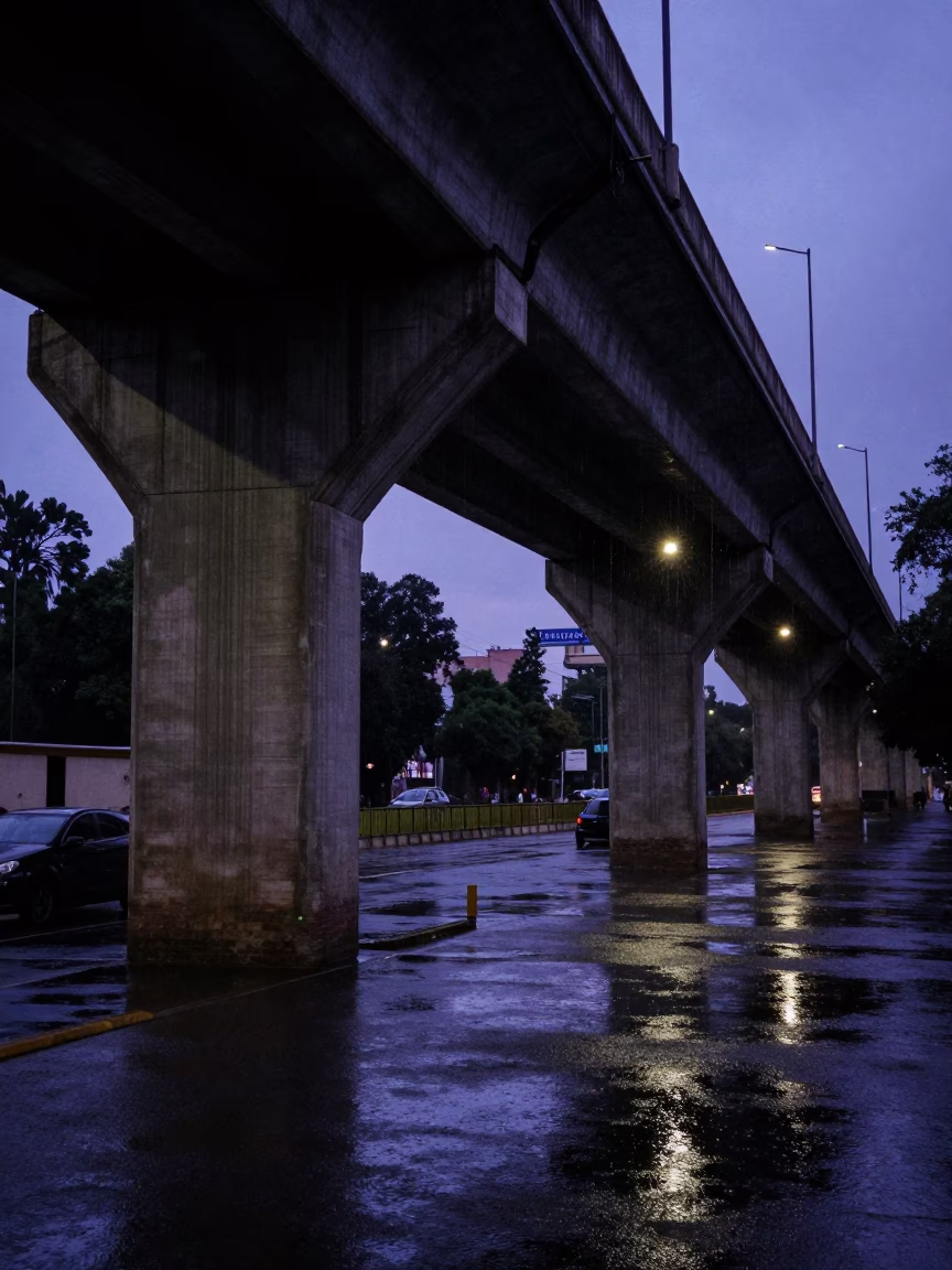 Indigo Twilight After Sunset on Viaduct Undercroft in Mexico City in in Mexico City, Mexico