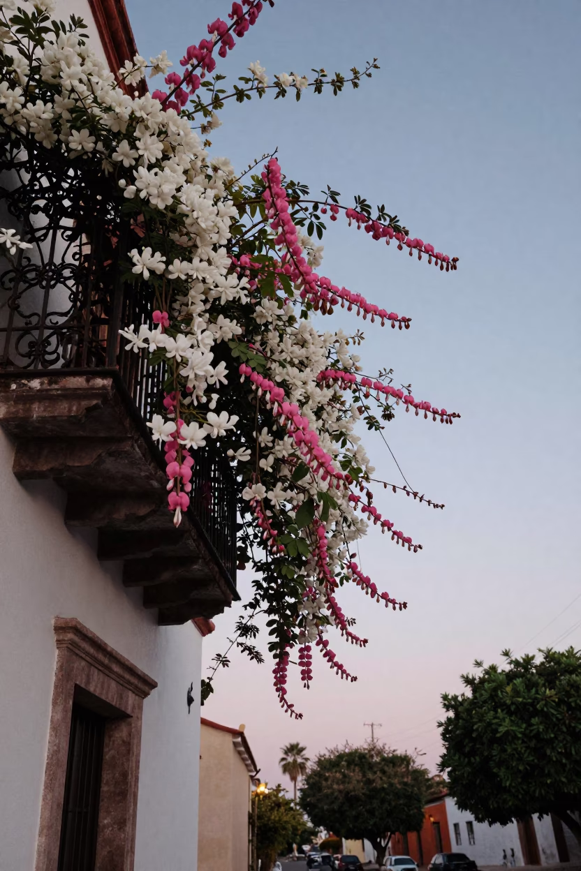 Indigo Twilight After Sunset on White Flowers in Merida in in Merida, Mexico
