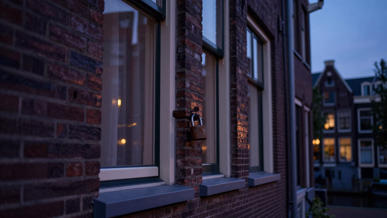 Indigo Twilight After Sunset on Window Sill in Amsterdam in in Amsterdam, Netherlands