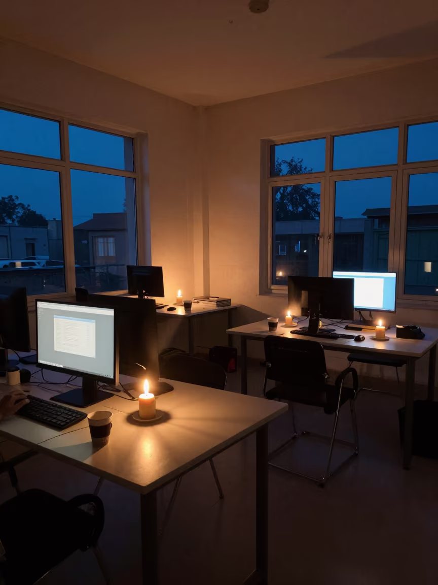 Indigo Twilight Art Lab with Candlelight Glow in inside an art classroom in Khushab