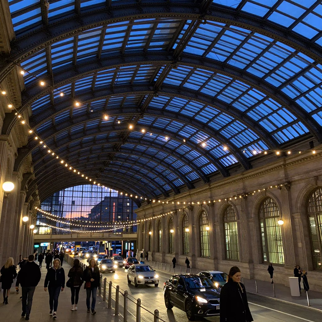 Indigo Twilight at South Station Boston with String Lights and Succulents in in Boston, Massachusetts, United States