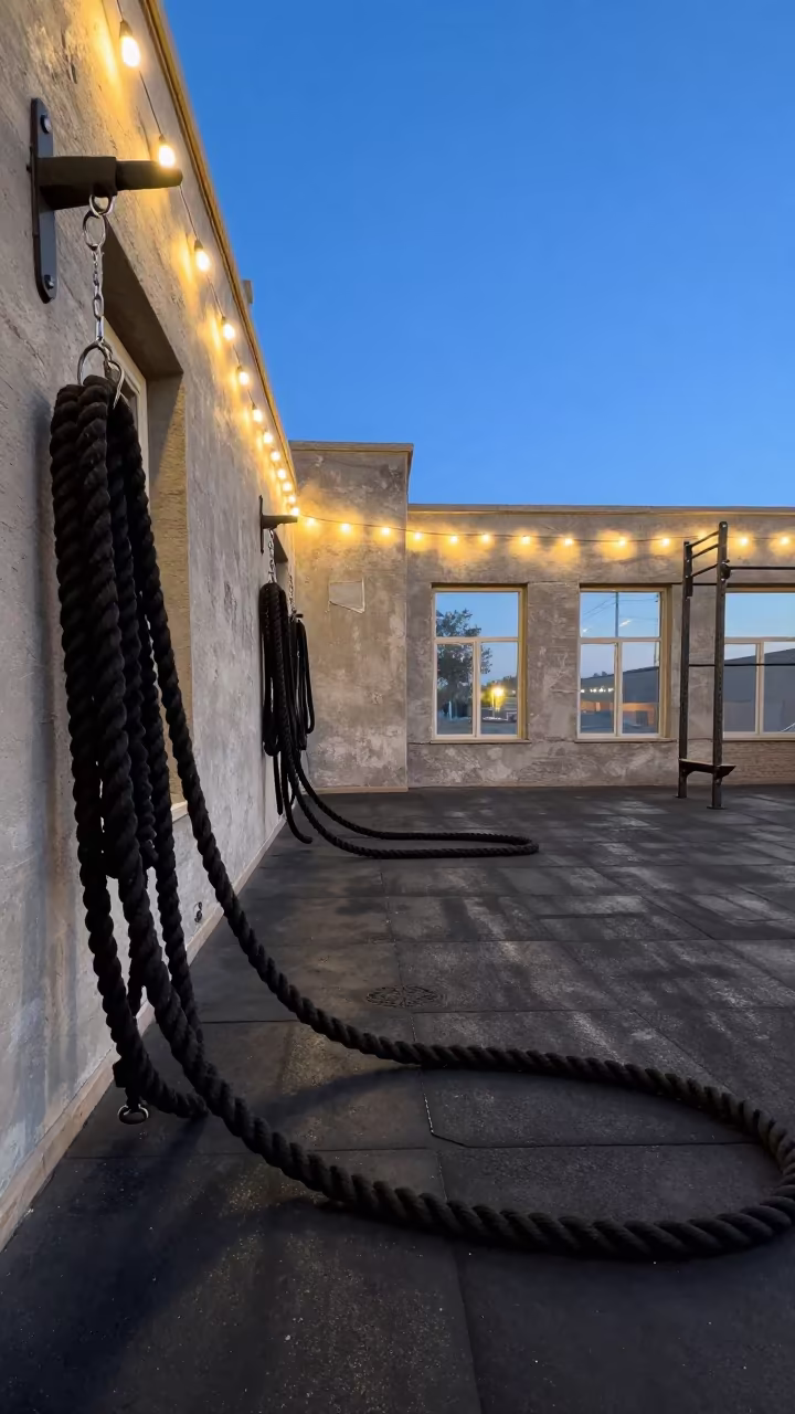 Indigo Twilight Battle Rope Anchors Mazar-i-Sharif in inside a strength room in Mazar-i-Sharif
