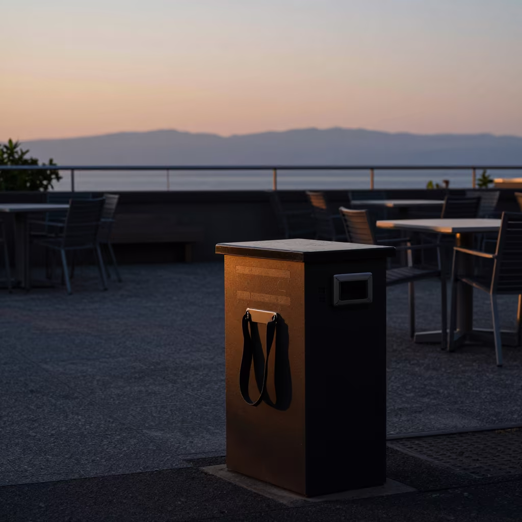 Indigo Twilight Beach Chair Strap Bin Osaka Courtyard in in a hotel courtyard prepared for dinner near Osaka