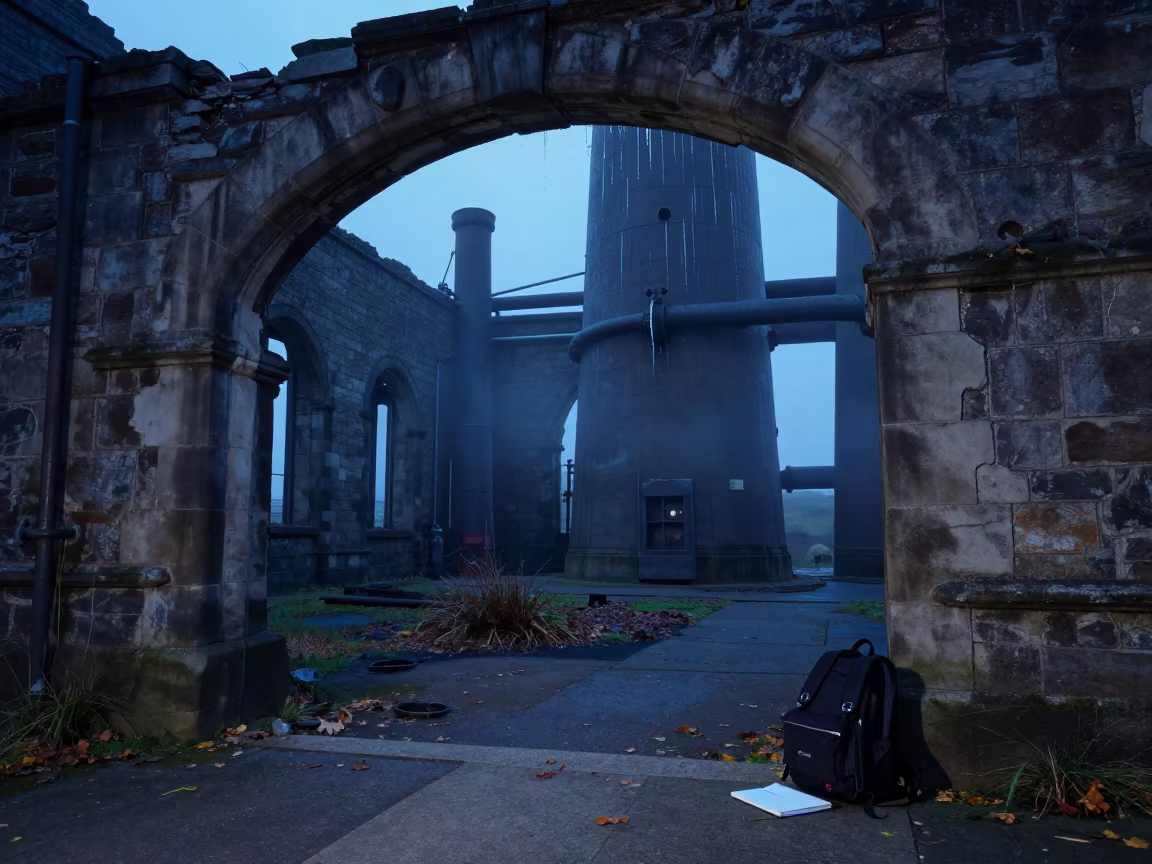 Indigo Twilight Boiler Room Under Stone Arch in beneath a broken stone arch in Yorkshire
