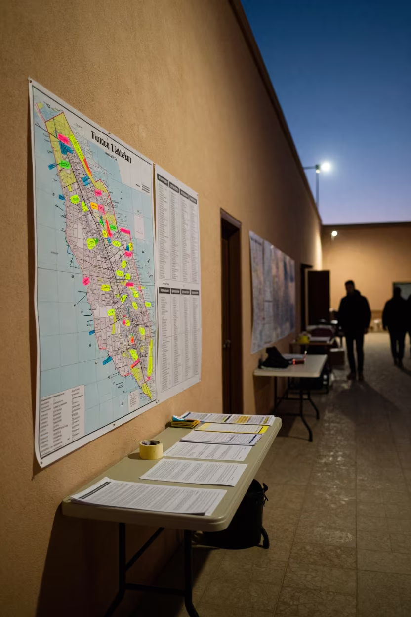Indigo Twilight Campaign Office Larache in in a community center hall in Larache
