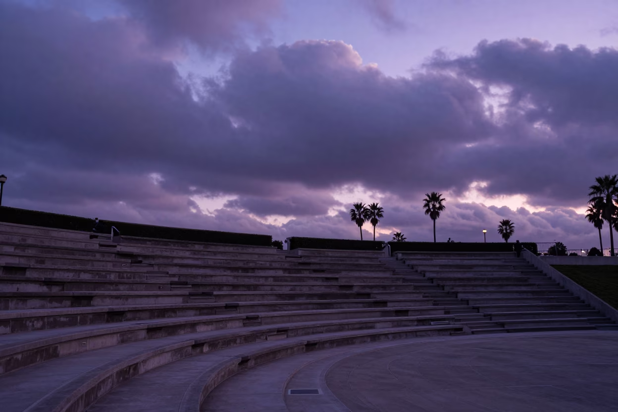 Indigo Twilight Campus Amphitheater in Los Angeles California with Low Clouds in in Los Angeles, California, United States
