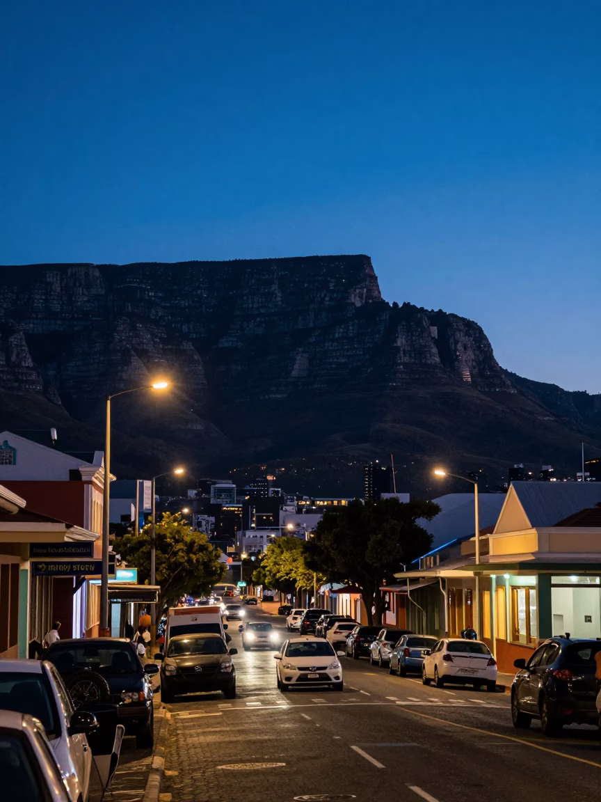 Indigo Twilight Cape Town Street Scene with Olive Dish and Tailor Shears in in Cape Town, South Africa