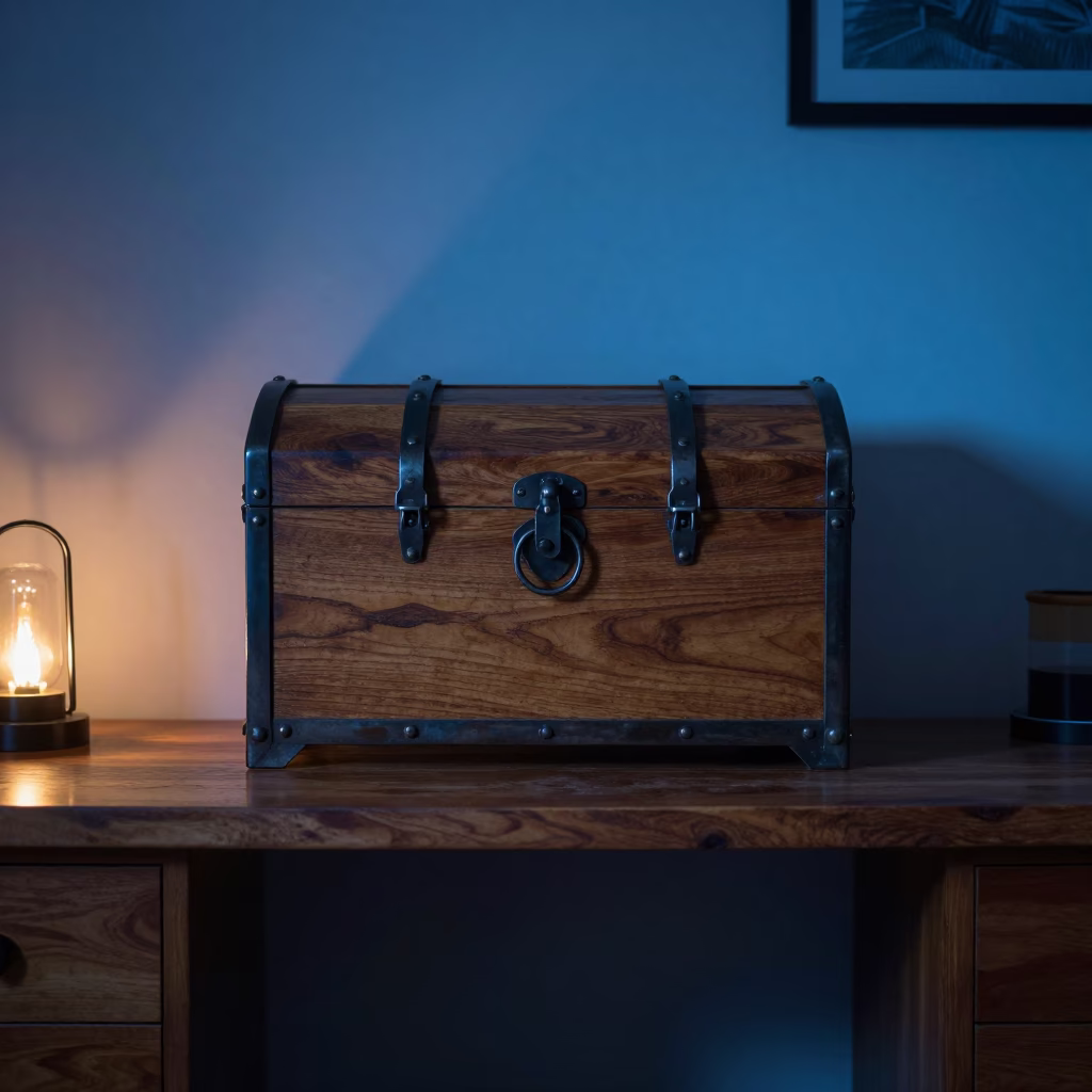Indigo Twilight Chest on Lusaka Writing Desk in on a writing desk in Lusaka