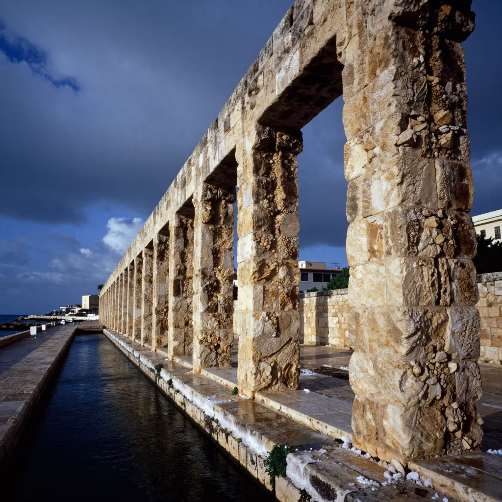 Indigo Twilight Colonnade Along Haifa Canal in near Haifa