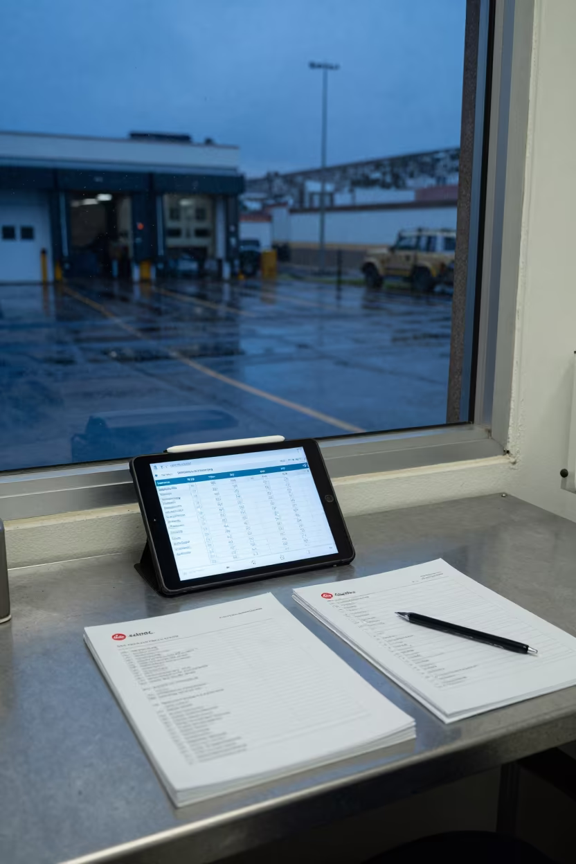 Indigo Twilight Dispatch Office Delivery Tablet Dock in inside a dispatch office above the dock near Salvador