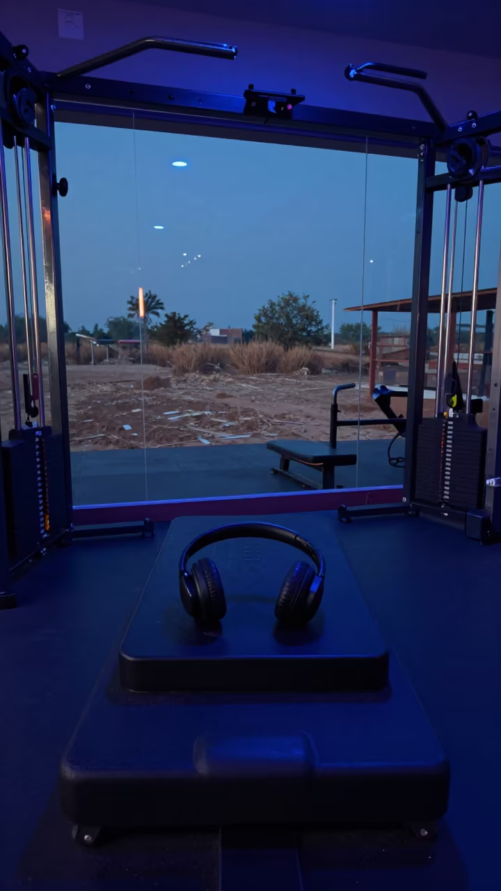 Indigo Twilight Fitness Studio with Headset Dock in inside a mirrored studio cleared for class in Aligarh