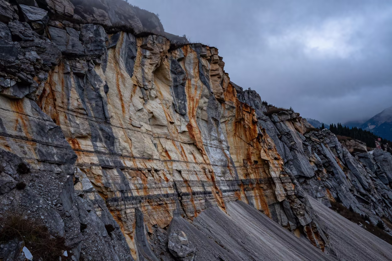 Indigo Twilight Fossil Layers on Innsbruck Cliff in in Innsbruck