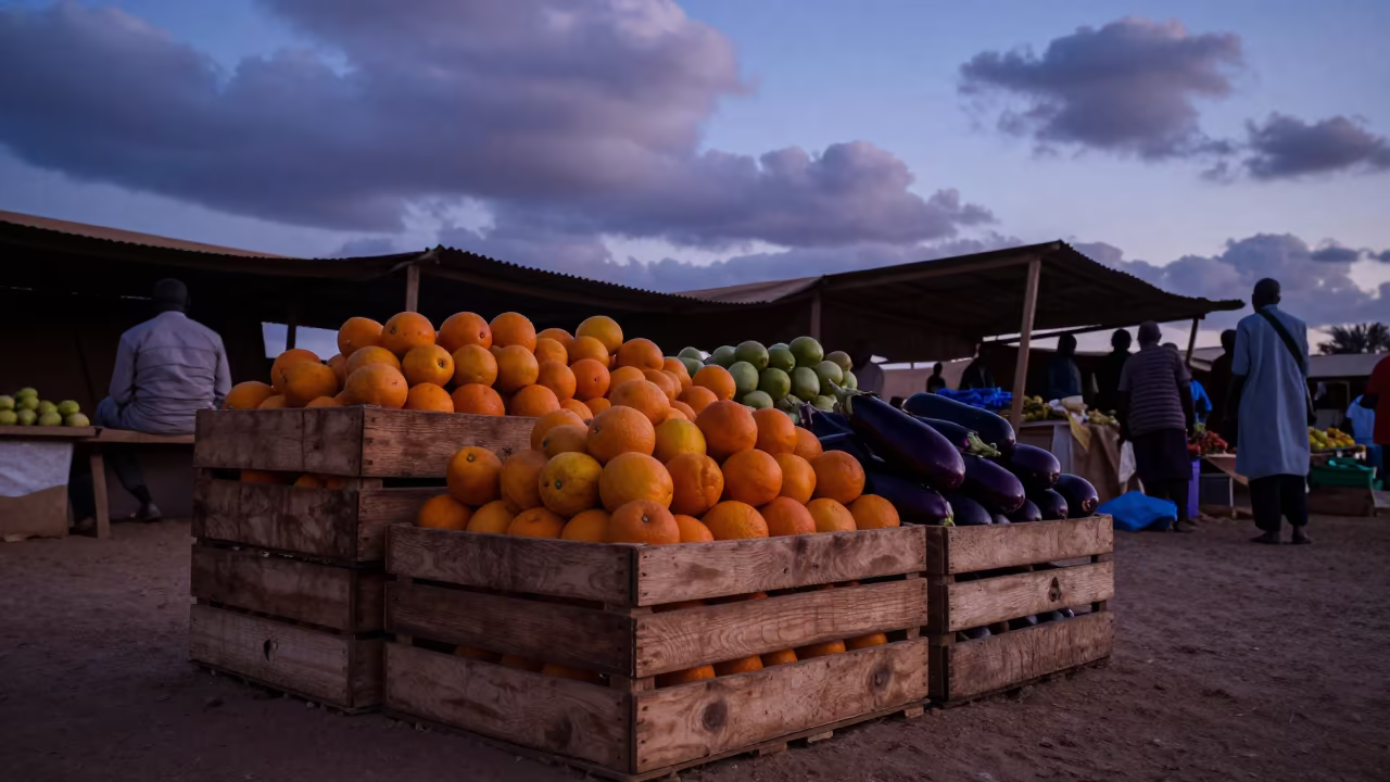 Indigo Twilight Fruit Display in Nouakchott in in Nouakchott