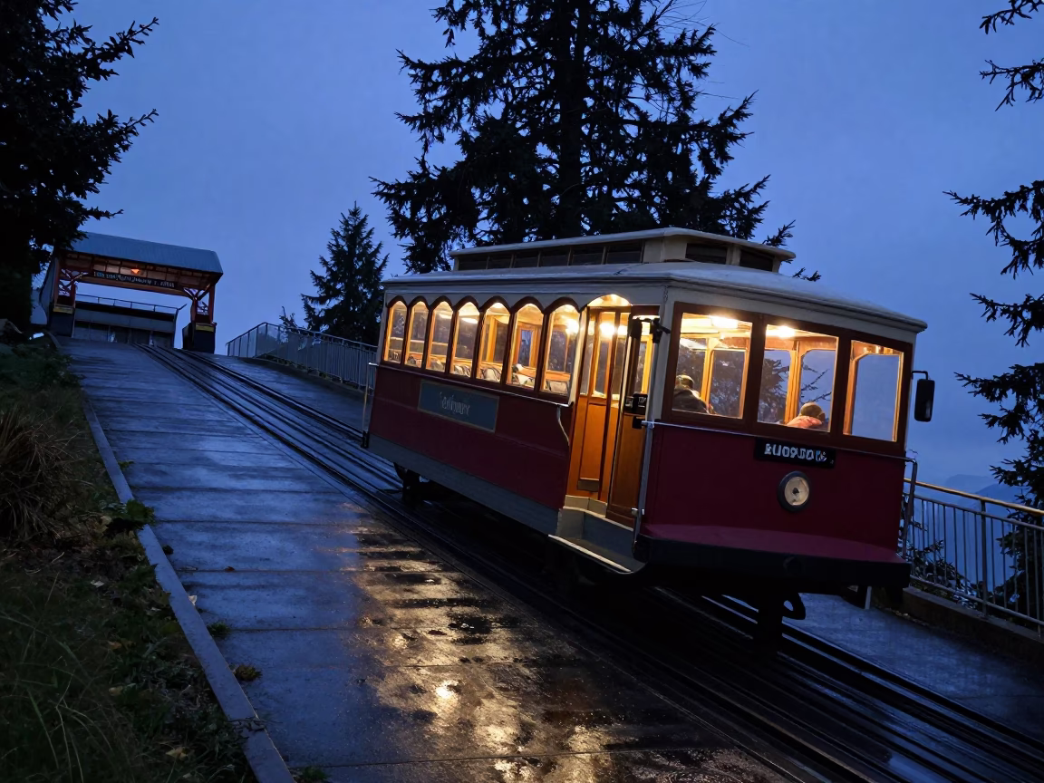 Indigo Twilight Funicular Climb Steep Hill Vancouver British Columbia Canada in in Vancouver, British Columbia, Canada