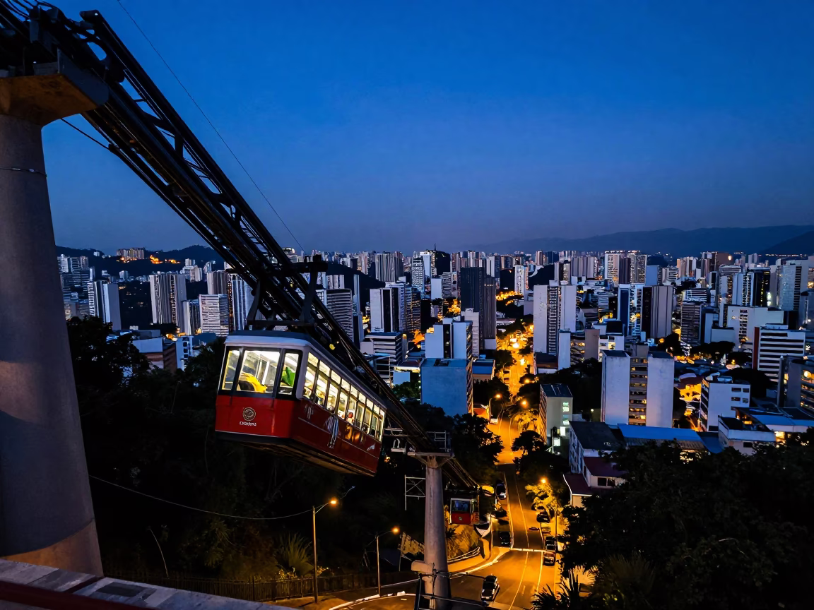 Indigo Twilight Funicular Climbing Steep Hill in São Paulo Brazil Cityscape in in São Paulo, Brazil