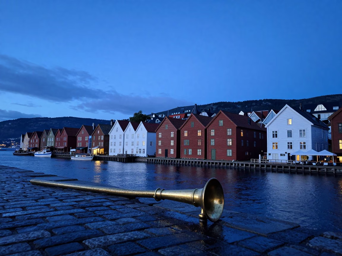 Indigo Twilight in Bergen at Indigo Twilight After Sunset in in Bergen, Norway