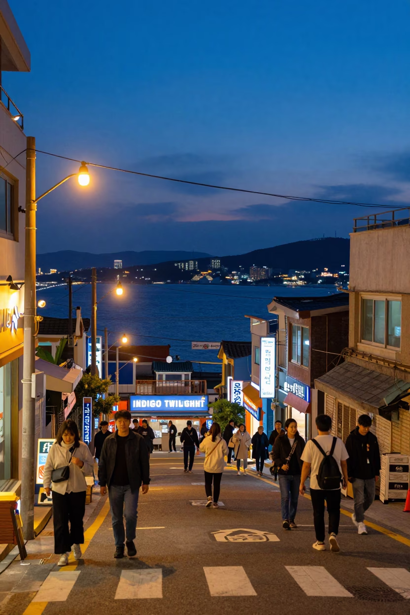 Indigo Twilight in Busan at Indigo Twilight After Sunset in in Busan, South Korea