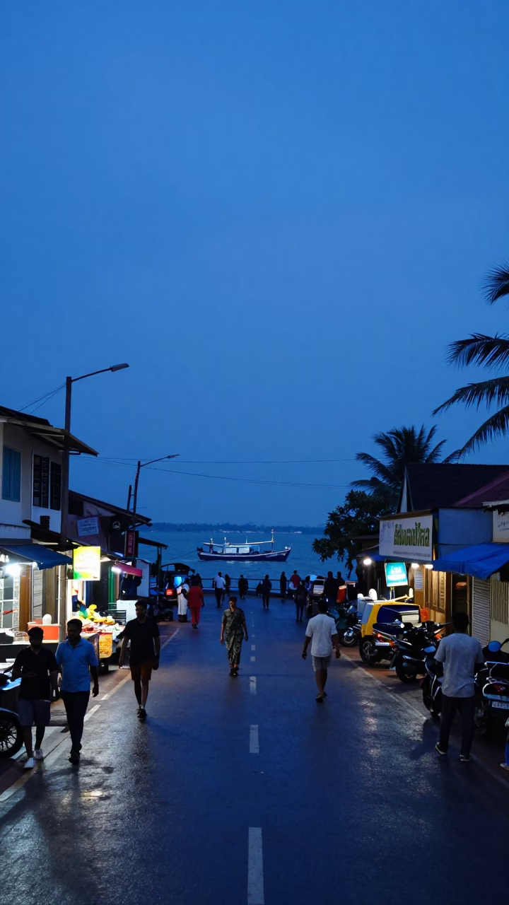 Indigo Twilight in Kochi India Street Scene with Fading Light in in Kochi, India