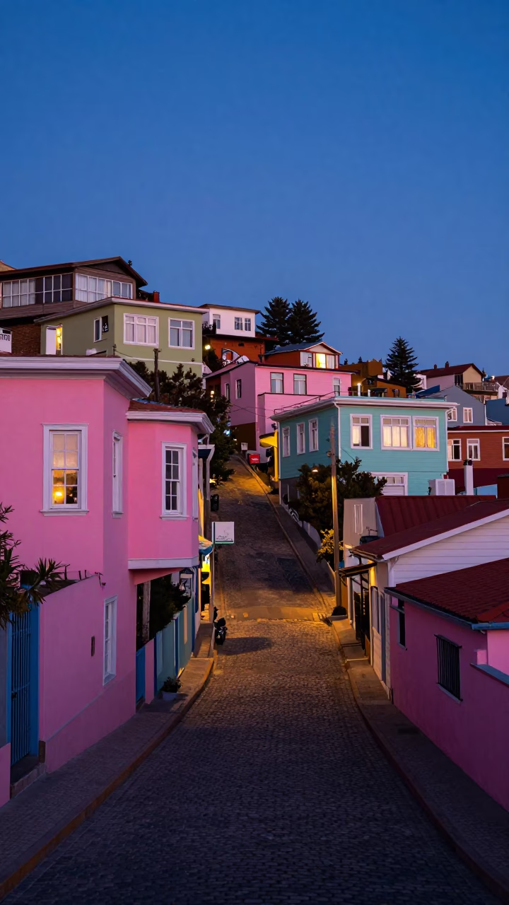 Indigo Twilight in Valparaiso at Indigo Twilight After Sunset in in Valparaiso, Chile