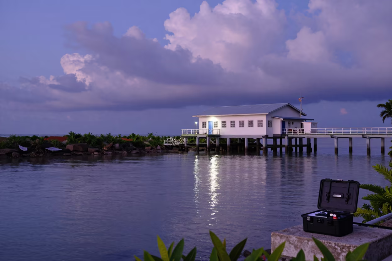Indigo Twilight Marine Station Over Tidal Water in beside a tidal survey transect near Johor Bahru