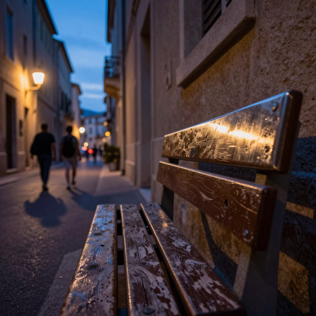 Indigo Twilight Marseille Street Scene with Brushed Steel and Wicker Details in in Marseille, France