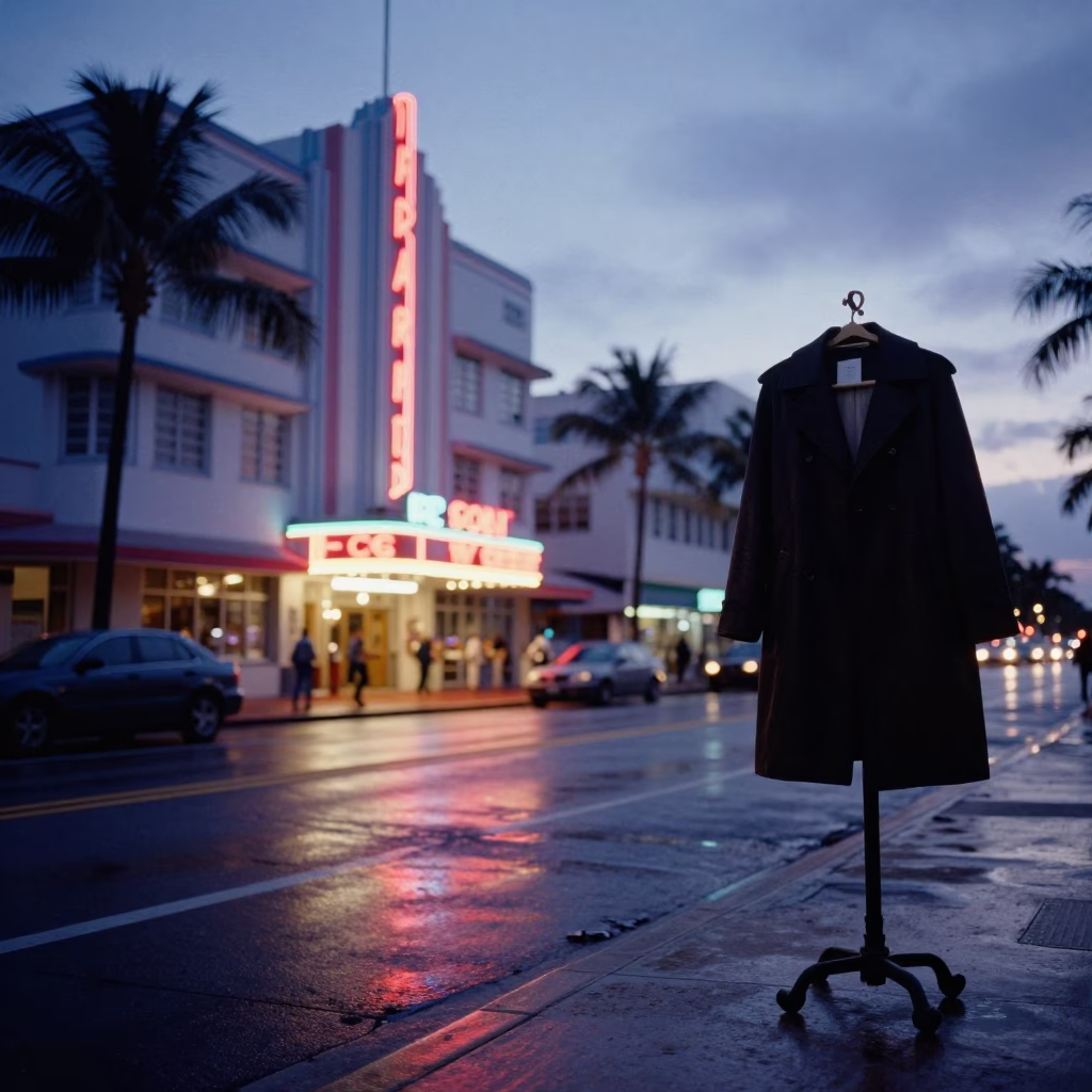Indigo Twilight Miami Florida Street Scene with Coat Stand and Urban Details in in Miami, Florida, United States