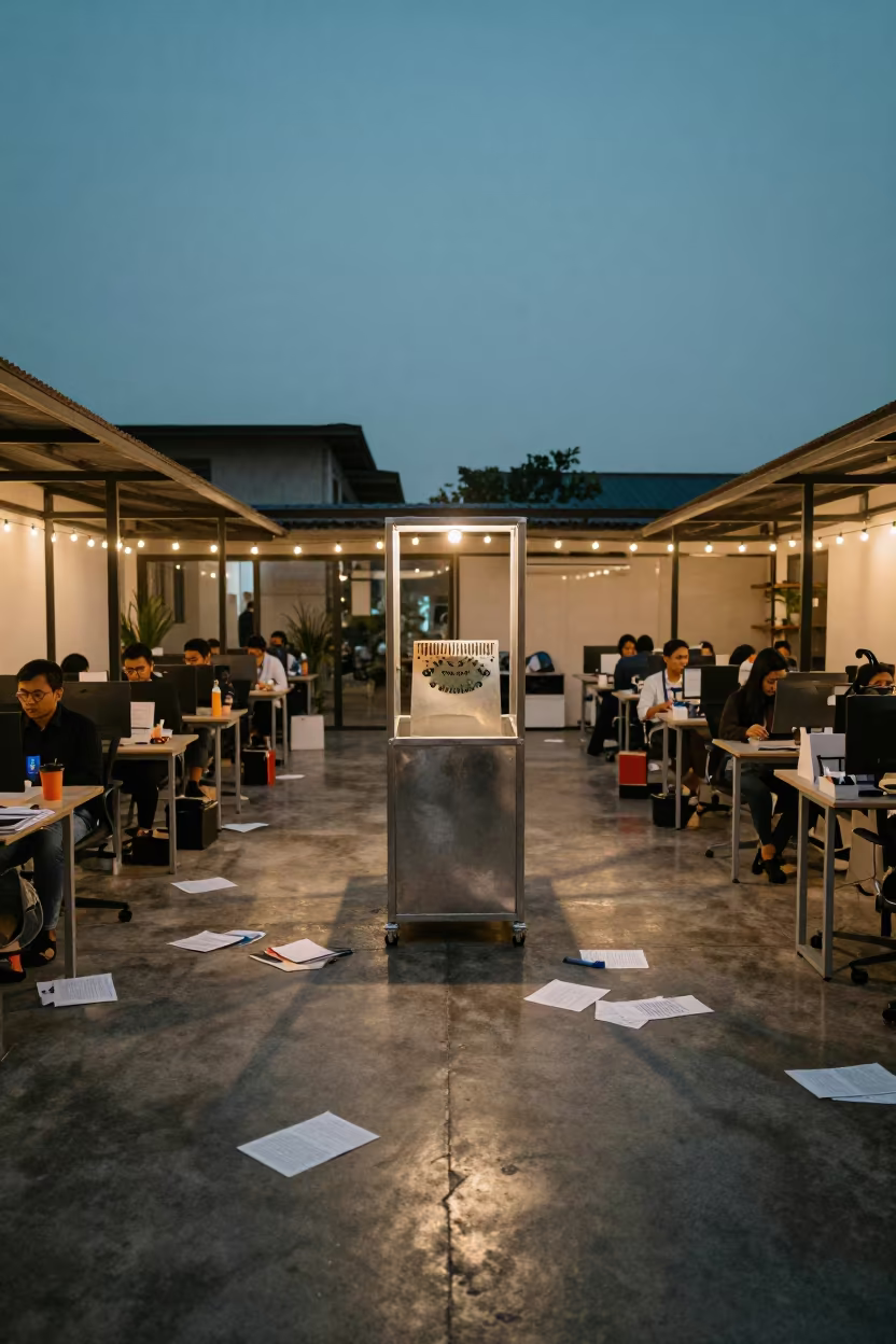 Indigo Twilight Office Shredder Bin Panorama in inside a coworking floor in Yogyakarta