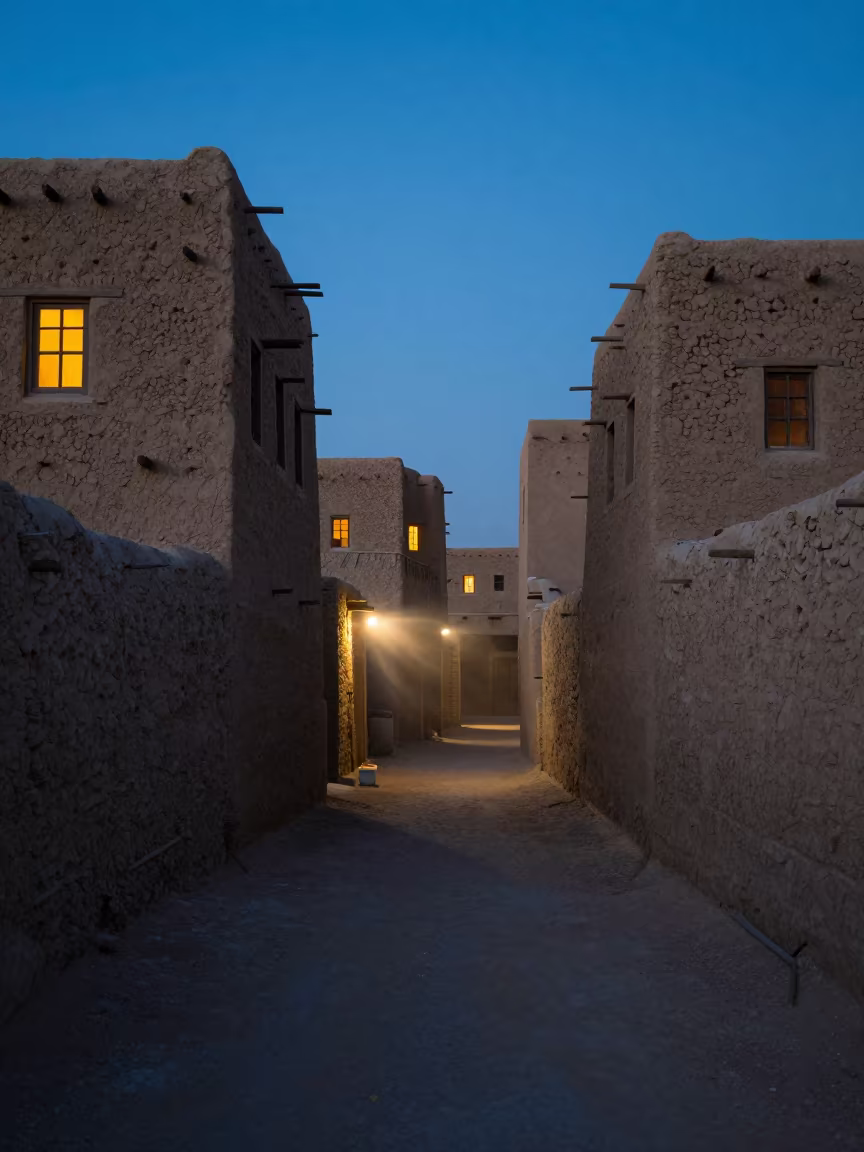 Indigo Twilight Over Jeddah Mud Brick Village in near Jeddah